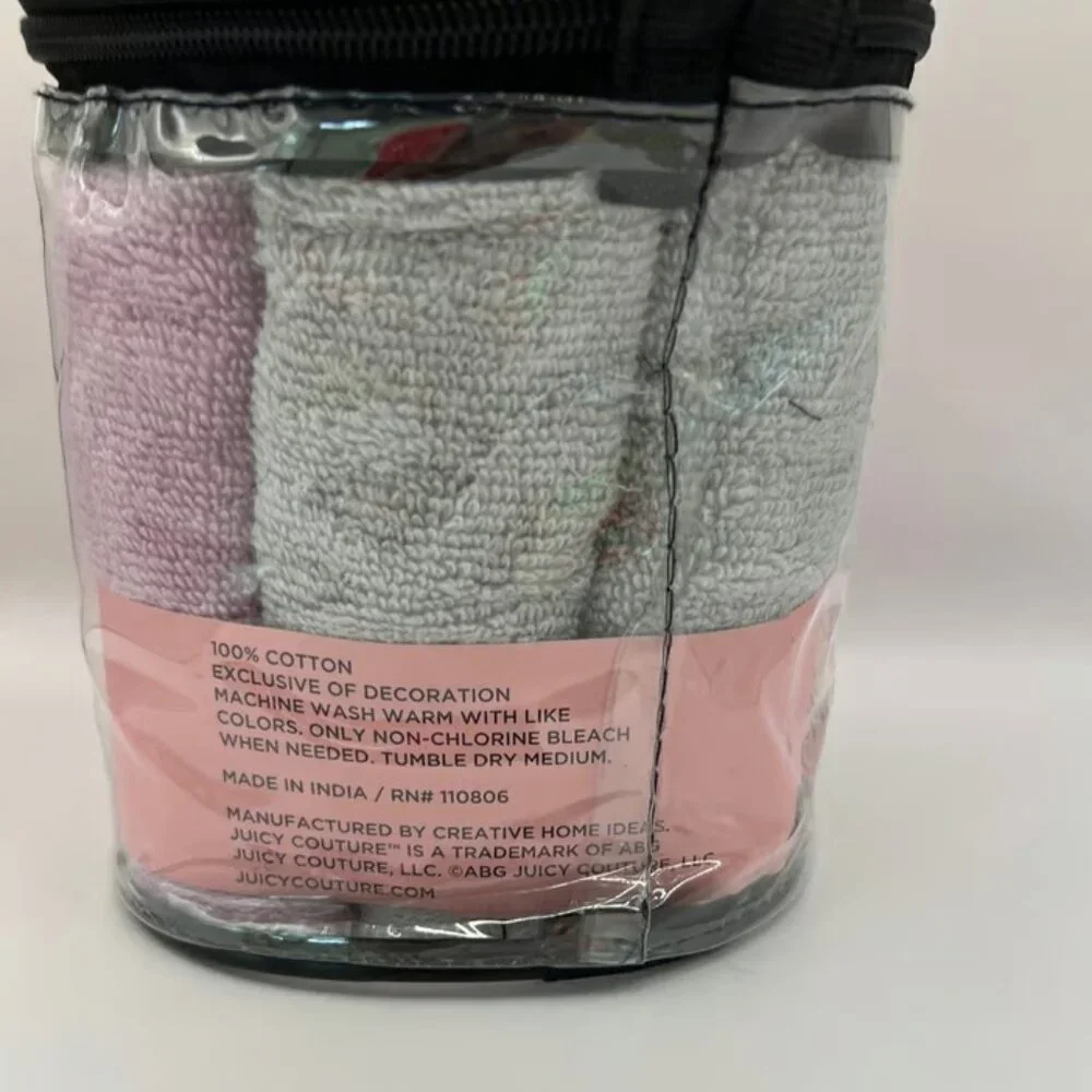 Juicy Couture Washcloths 6 Set Makeup Removal 12”X12” W/H Black, Grey, Purple